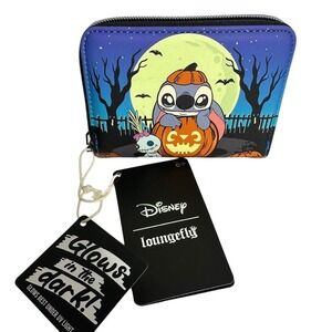Loungefly Disney Stitch Pumpkin Teal Ombre Zip Around Wallet Glows in the Dark